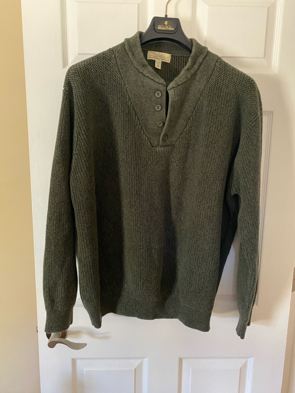 Cabela’s Knit Henley Sweater 2XL Tall Green Cotton Chunky Outdoor Pullover